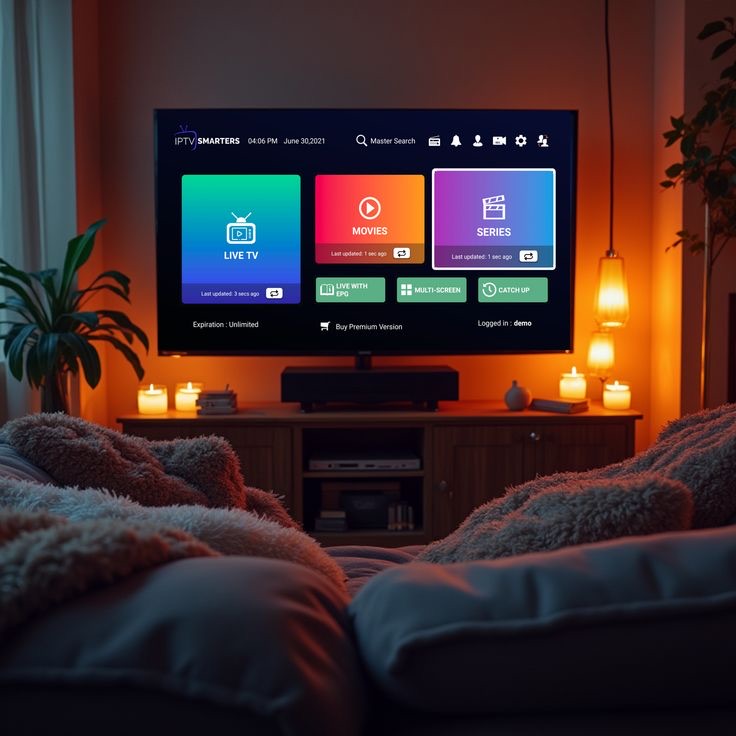 Het TiviOne-hoofdmenu met Live TV, Movies en Series